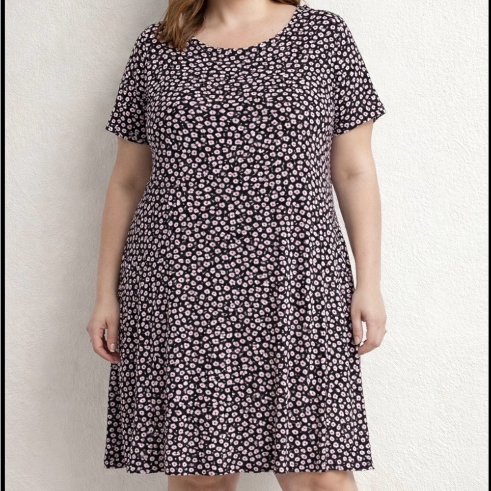 Hatley NWT Black White Pink Floral Comfy Midi Shift Dress Sz XL